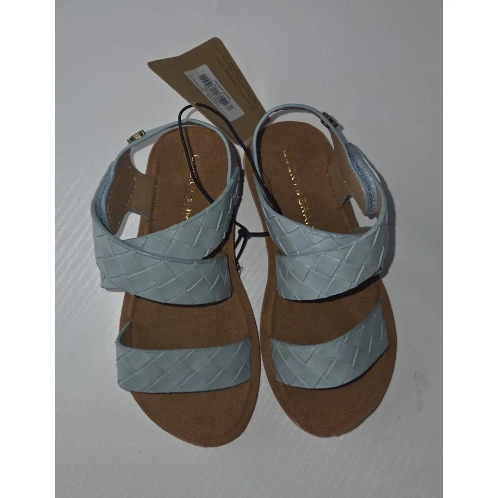 Lucky Brand Light Blue Woven Strappy Flat Sandals Hook and Loop Ankle Strap 6‎
